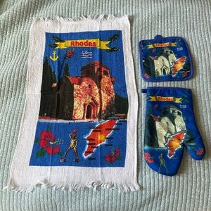 Rhodes, Greece Kitchen Towel, Potholder & Oven Mitt Set